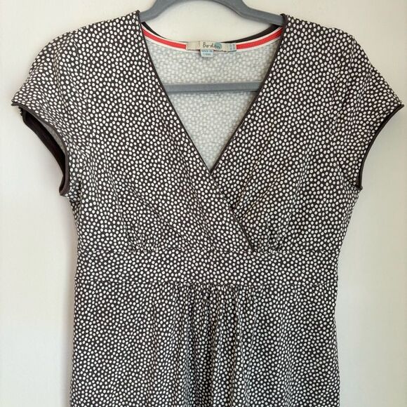 Boden Women v-neck short sleeve polka dot gray white stretch cotton dress 6 EUC! - Picture 2 of 10